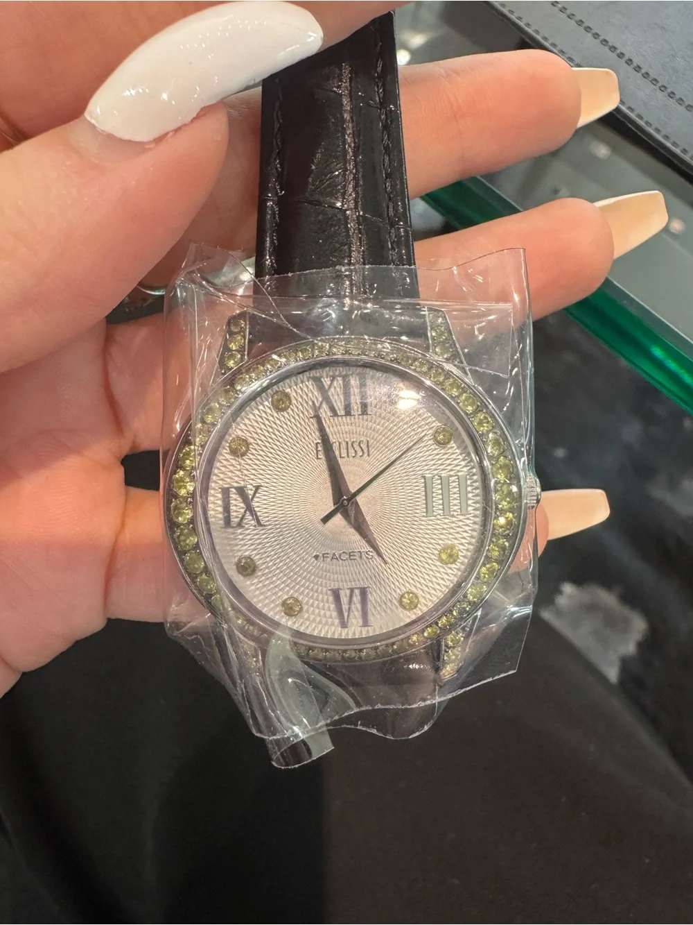 NEW Ecclissi Facets Stainless Steel Citrine Gemstone & Leather Watch